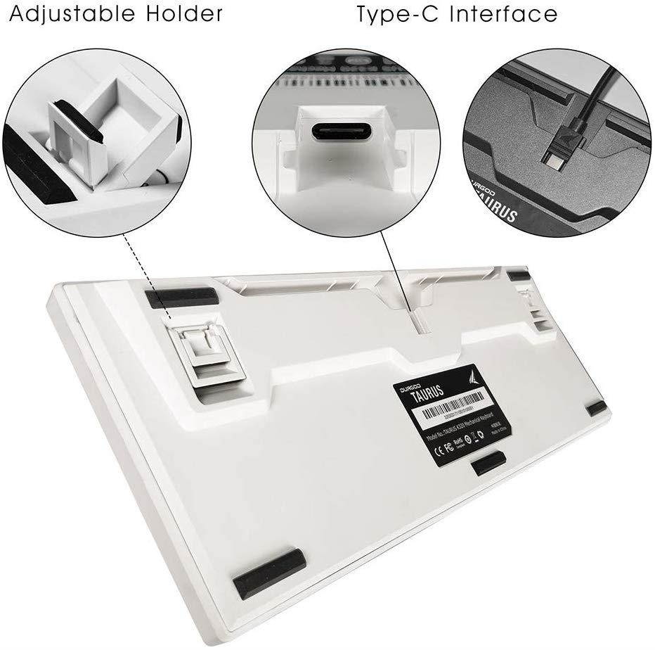 Durgod Taurus K310 Mechanical Gaming Keyboard - 104 Keys - Double Shot PBT - NKRO - USB Type C (Cherry Speed Silver, White)