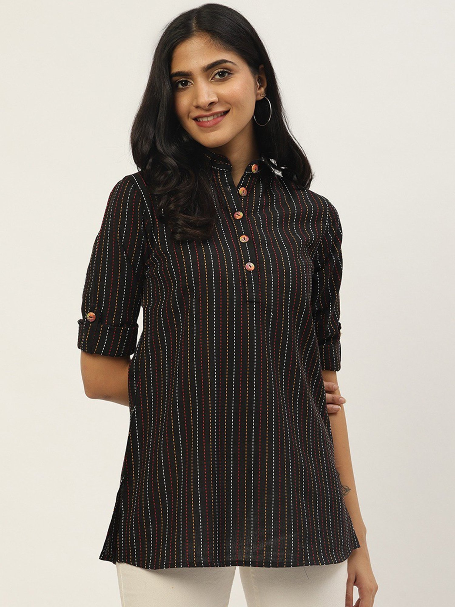 Cottinfab Black Embroidered Cotton Top