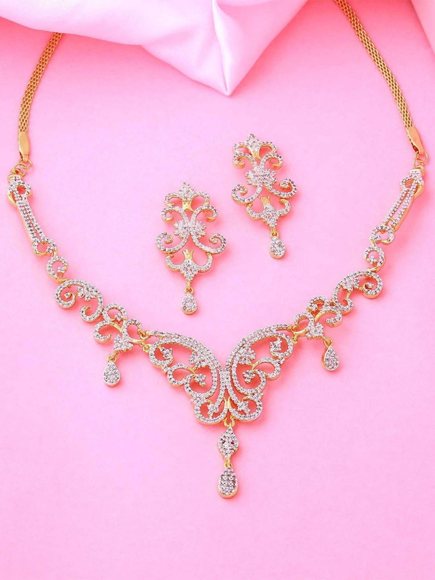 Estele Gold-Plated with CZ Stone Necklace Set for Women