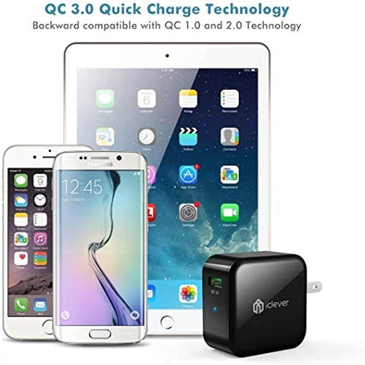 Quick Charge 3.0 USB Wall Charger, 24W iClever Qualcomm Fast Charger (Quick Charge 2.0 Compatible) for Samsung Galaxy S10e/S8/S7/S6/Plus; Note 9/8, LG G7/V40/V30+, HTC 10, iPhone, iPad and More