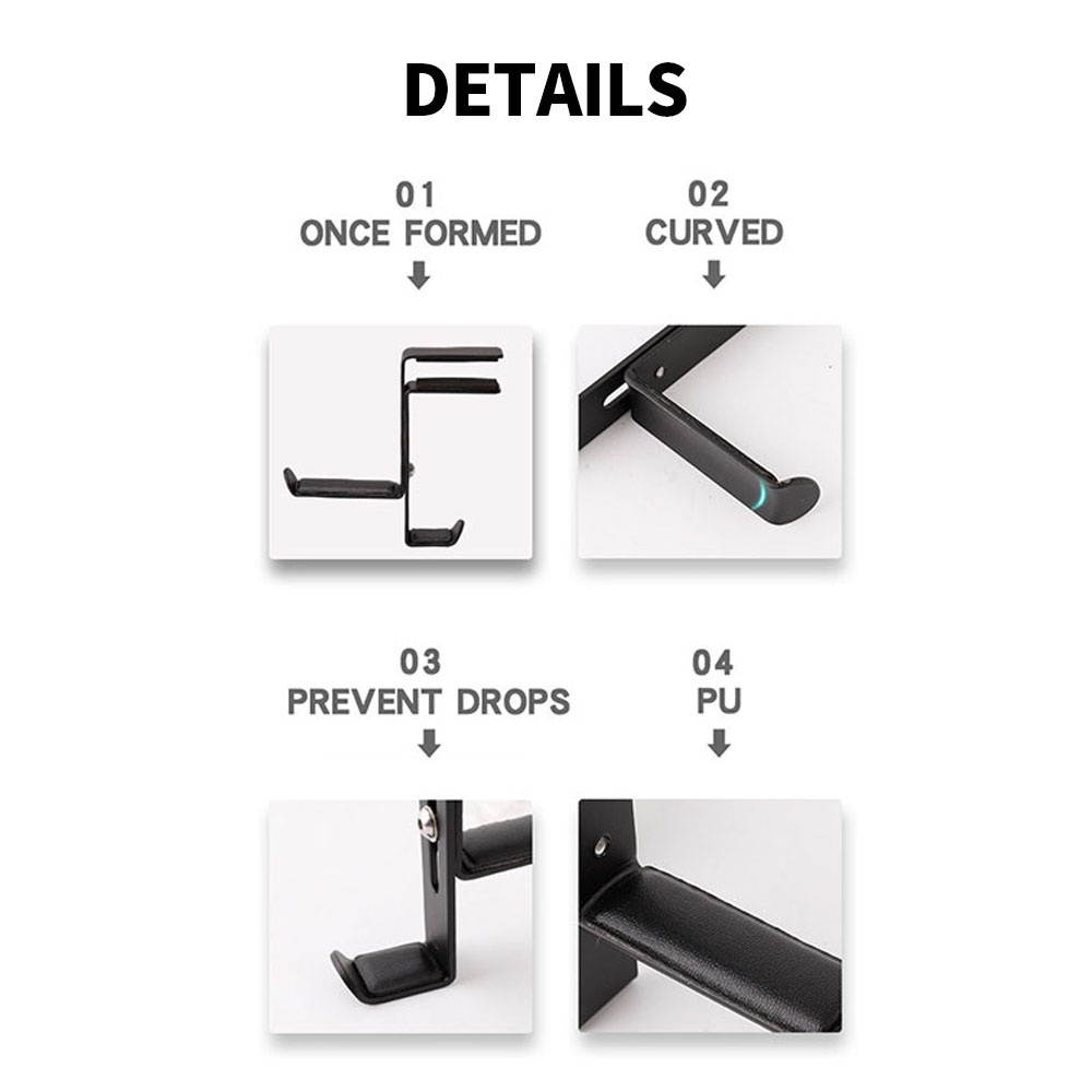 Clip-edge Type Headphone Holder Bracket Hanger Metal Wall Clamp Hook Adjustable Earphone Stand Desktop Mount White