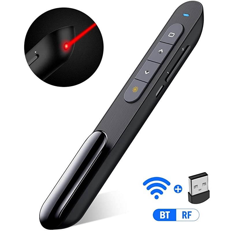for Bluetooth Presentation Remote Powerpint Clicker USB Rechargeable RF 24 GHz Dual Modes Wireless Presenter Presentation Pointer Slide Advancer for MacKeynotePCPPT