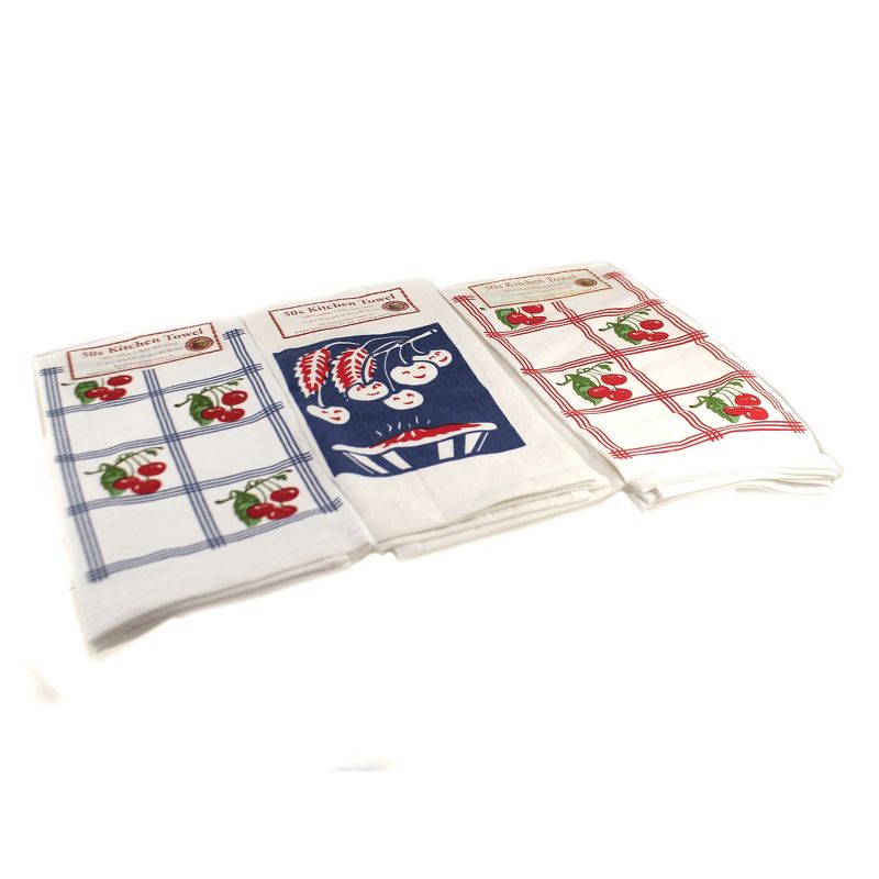 Tabletop 24.0" Cherries Or Cherry Pie Towels Set/3 100% Cotton Retro Design Red And White Kitchen Company  -  Kitchen Towel