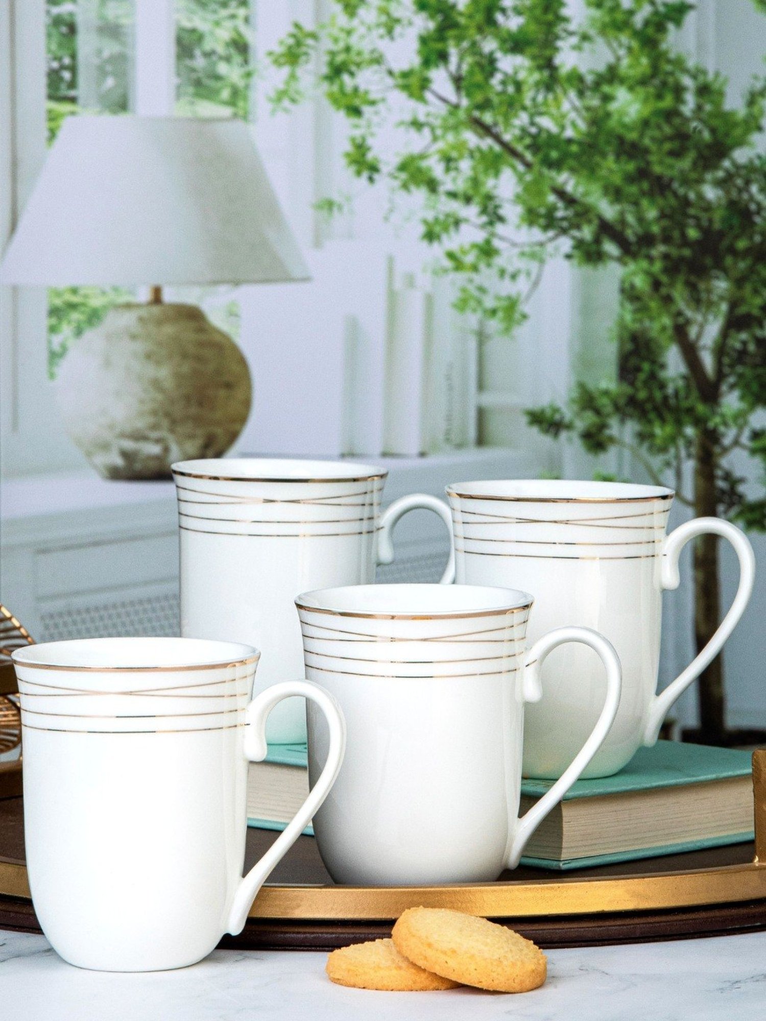 White Gold White Porcelain Coffee Mug - Set of 6