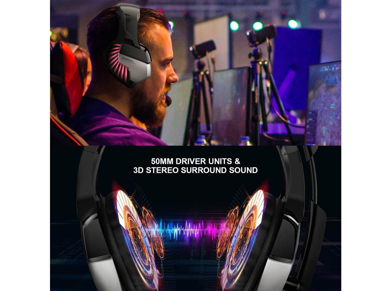 Gaming Headset for PS5 PS4 Controller Xbox One, Noise Cancelling Over Ear Headphones with Mic, 7.1 Surround Sound, Blue LED Light Headset for NS PC Mac Laptop