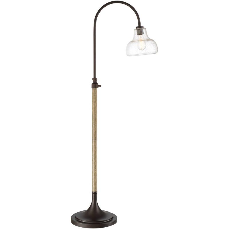 Franklin Iron Works Jackson Bronze and Wood Grain Arc Floor Lamp