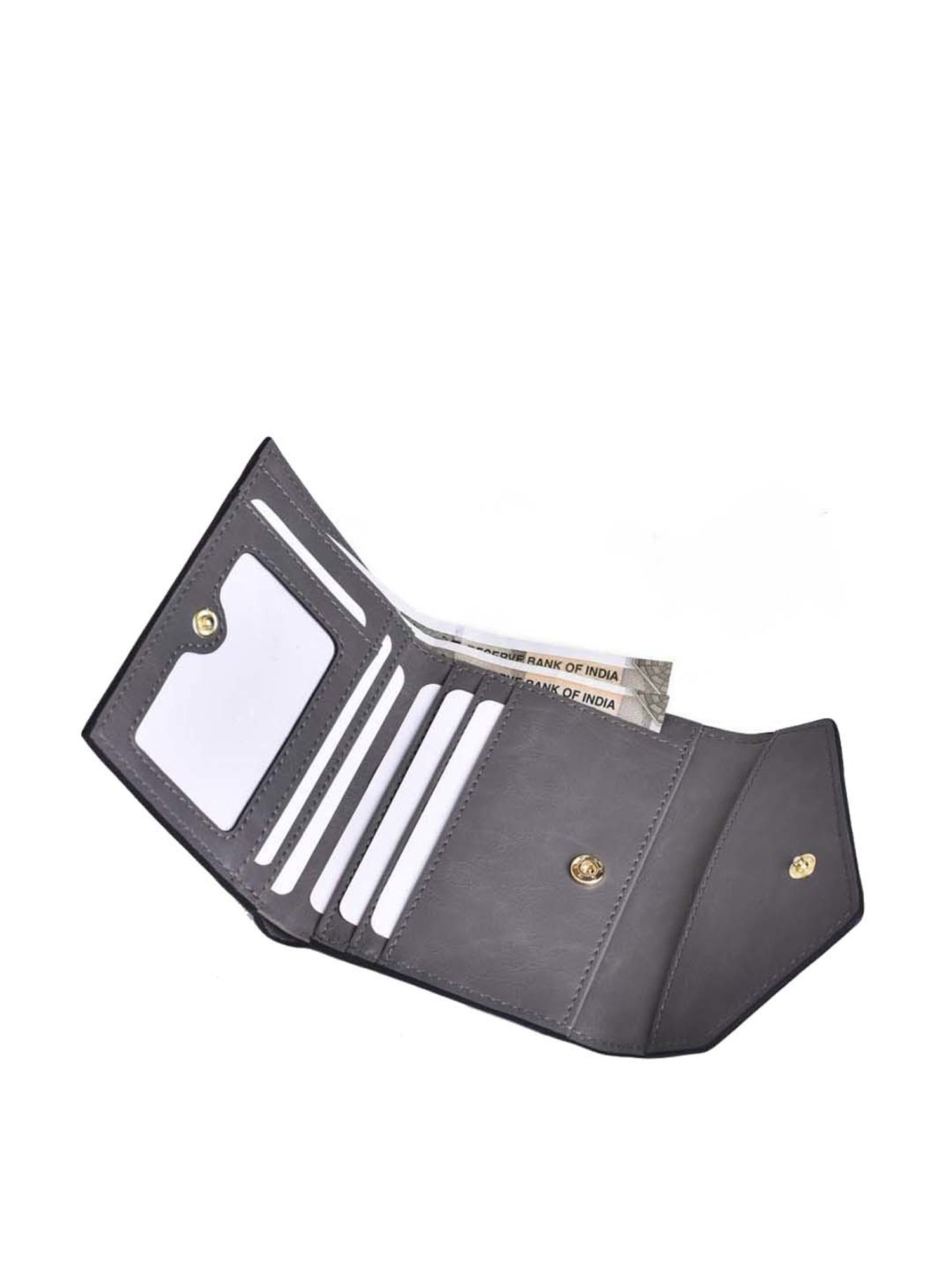 BELWABA Grey Color Block Tri-Fold Wallet for Women