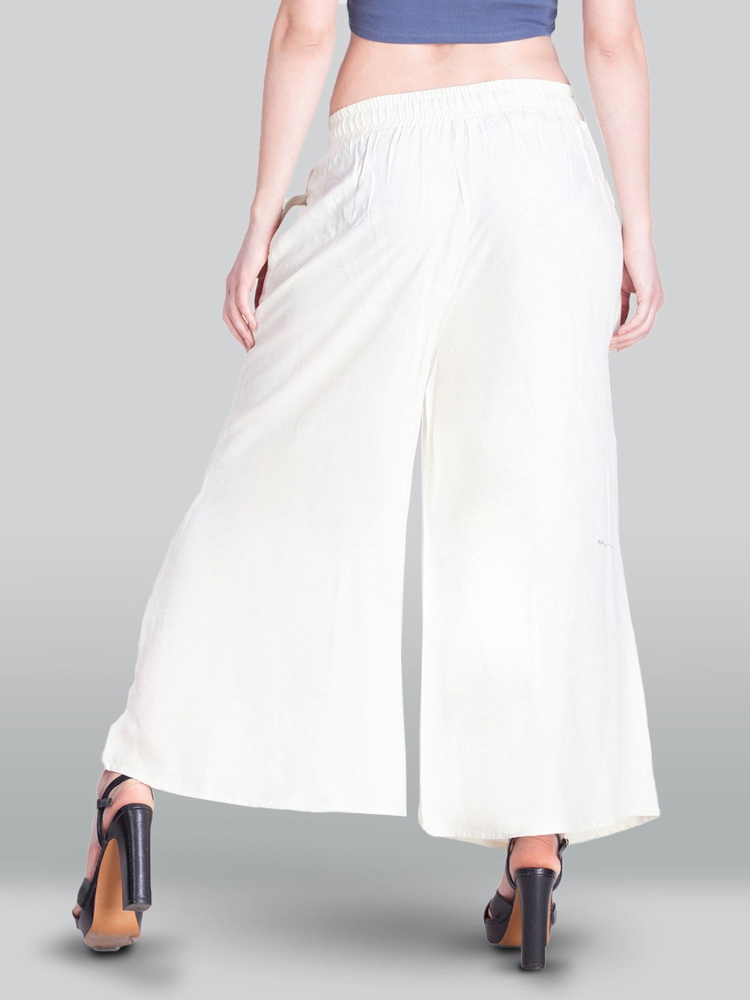 Lyra White Elasticated Full Length Palazzos