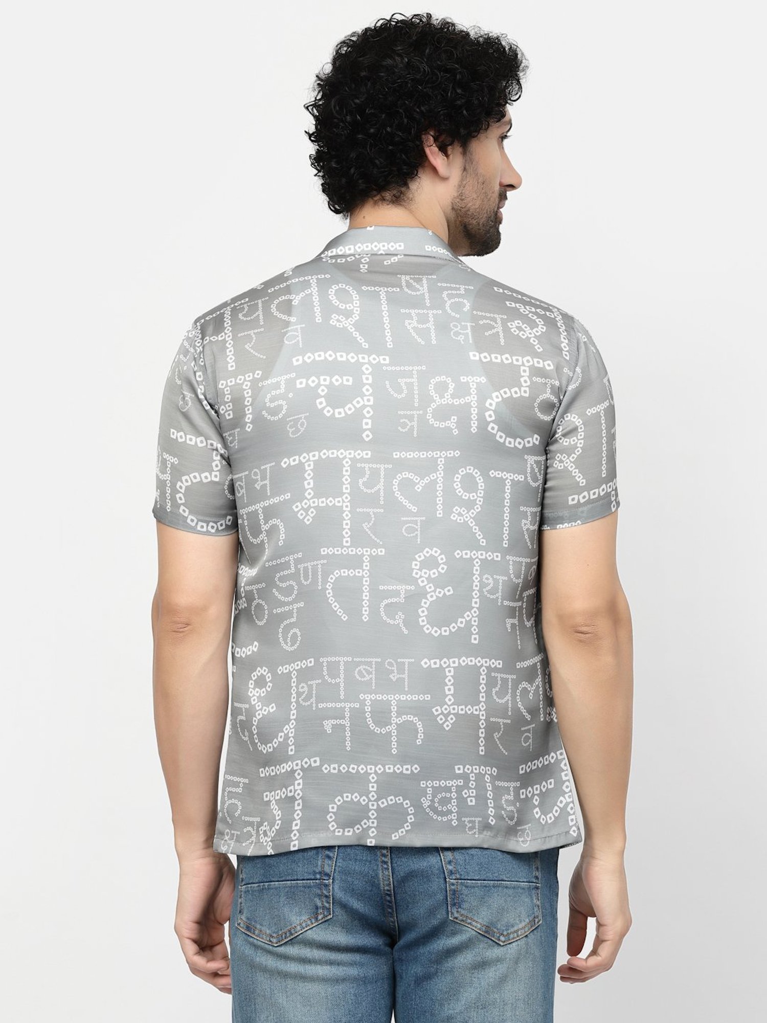 Lela Light Grey Regular Fit Printed Shirt