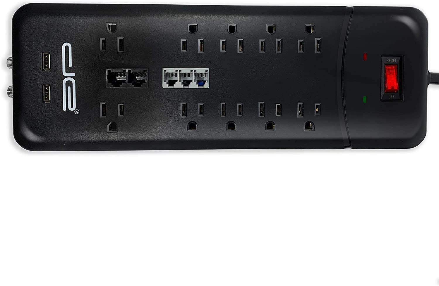 Digital Energy 15-ft Heavy Duty 10-Outlet 3500 Joules Surge Protector Power Strip, 15 Foot Long Extension Cord, Two USB Charging Ports, Coaxial, Phone Protection, ETL Listed. 15 AMP, Black