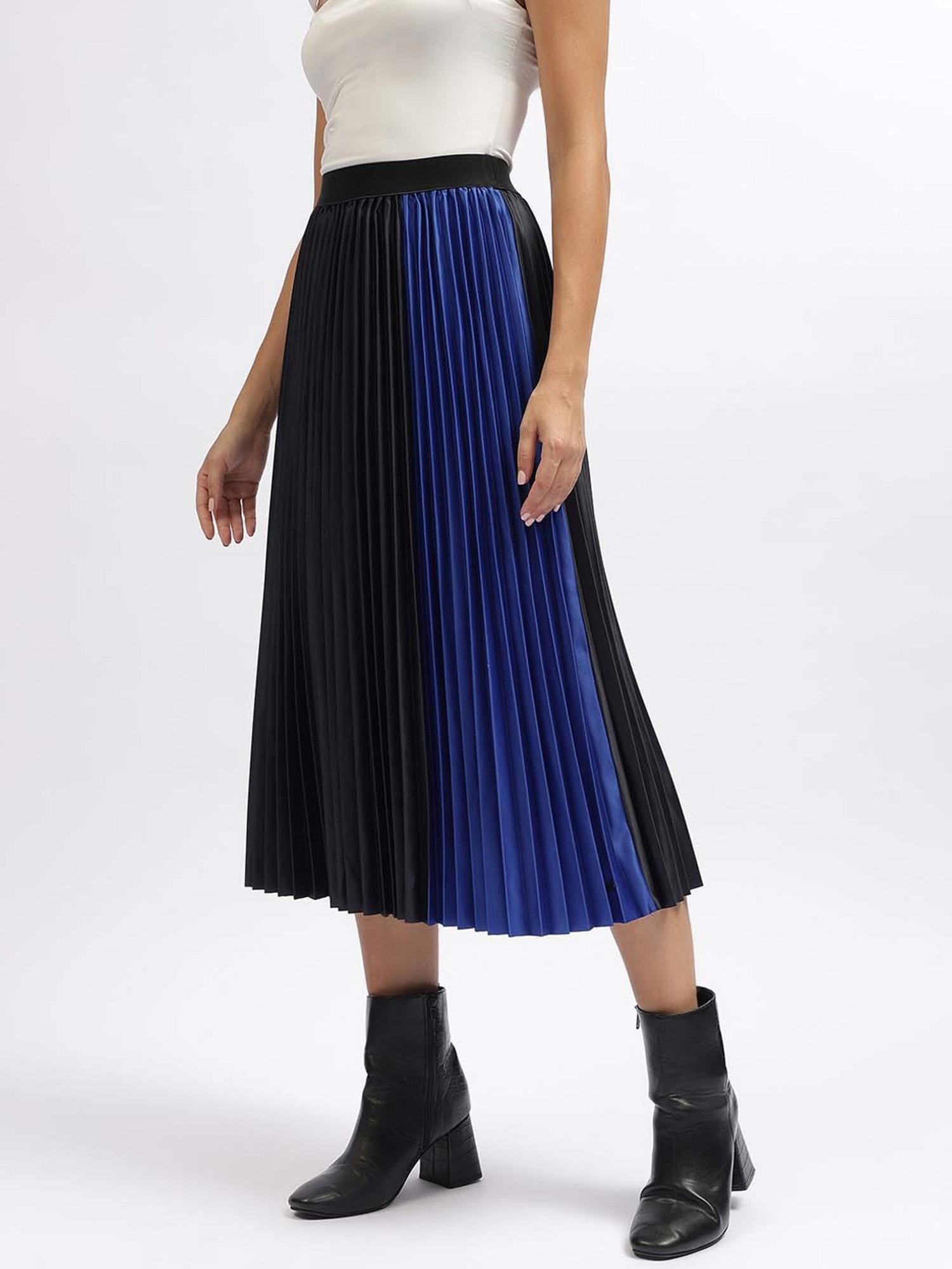Elle Blue Color-Block A-Line Skirt
