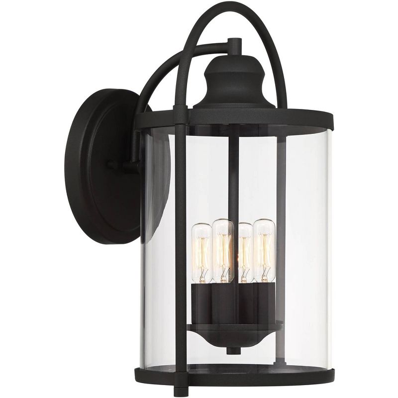 John Timberland Modern Outdoor Wall Light Fixture Black 17" Clear Cylindrical Glass for Exterior House Porch Patio Outside Deck