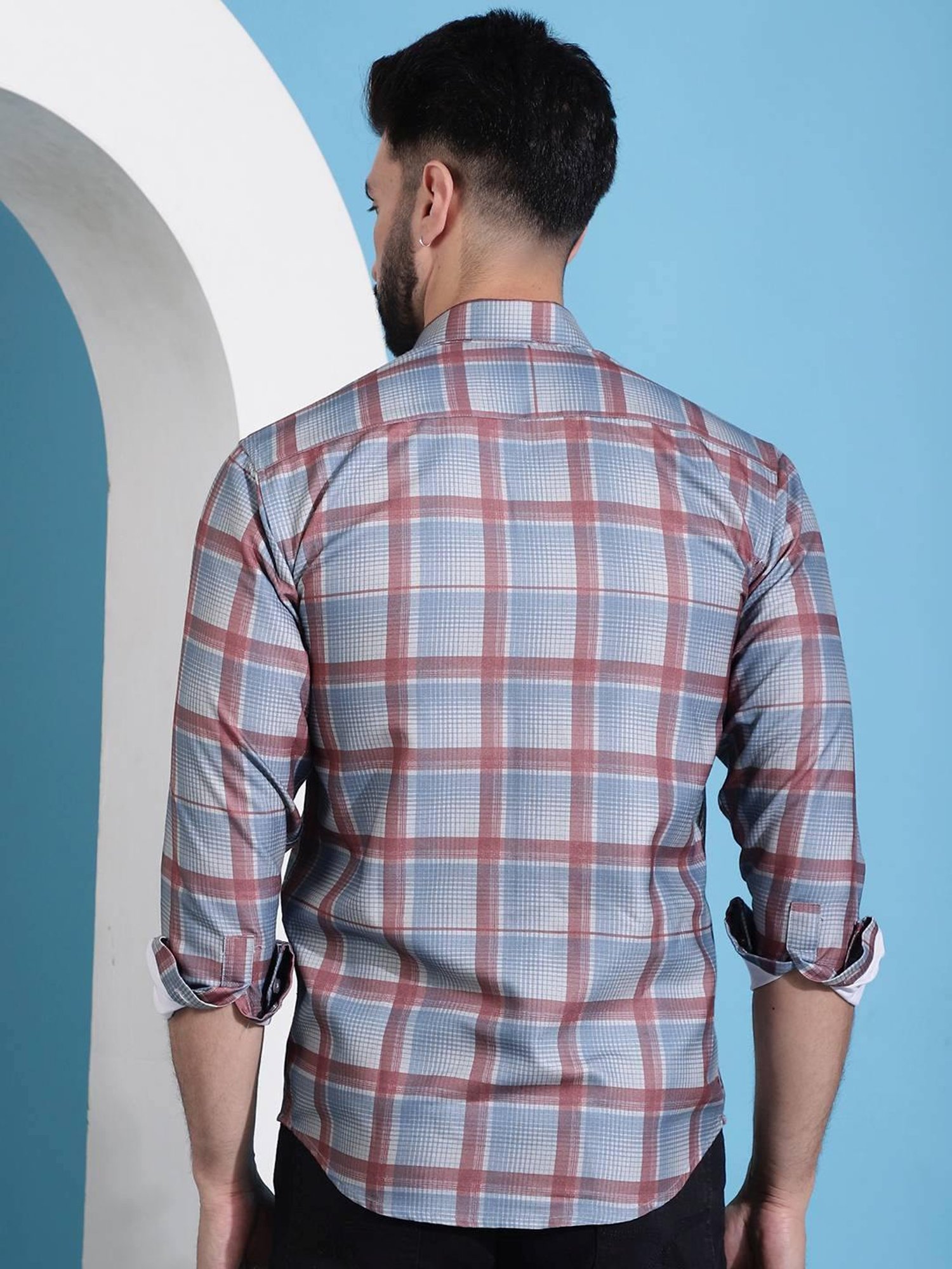 Indian Needle Grey Regular Fit Checks Shirt