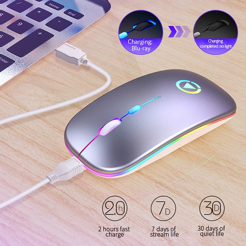 For Laptop Lightweight Portable Colorful Light Bluetooth Rechargeable Mute Wireless Mouse (White)