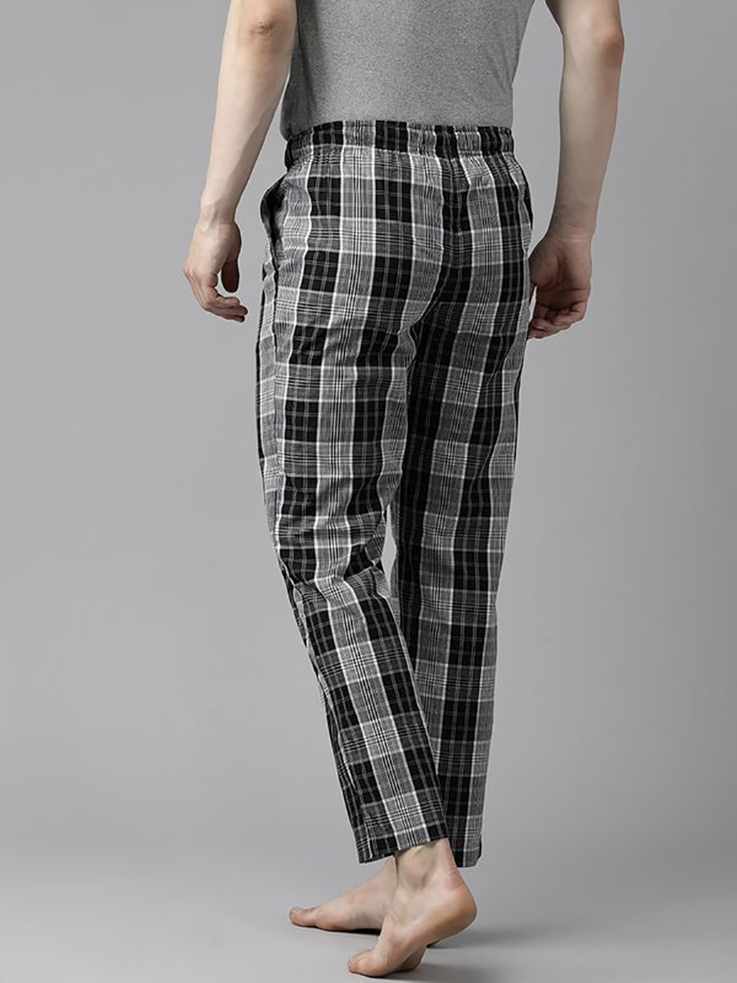 English Navy Grey Cotton Regular Fit Checks Lounge Pants