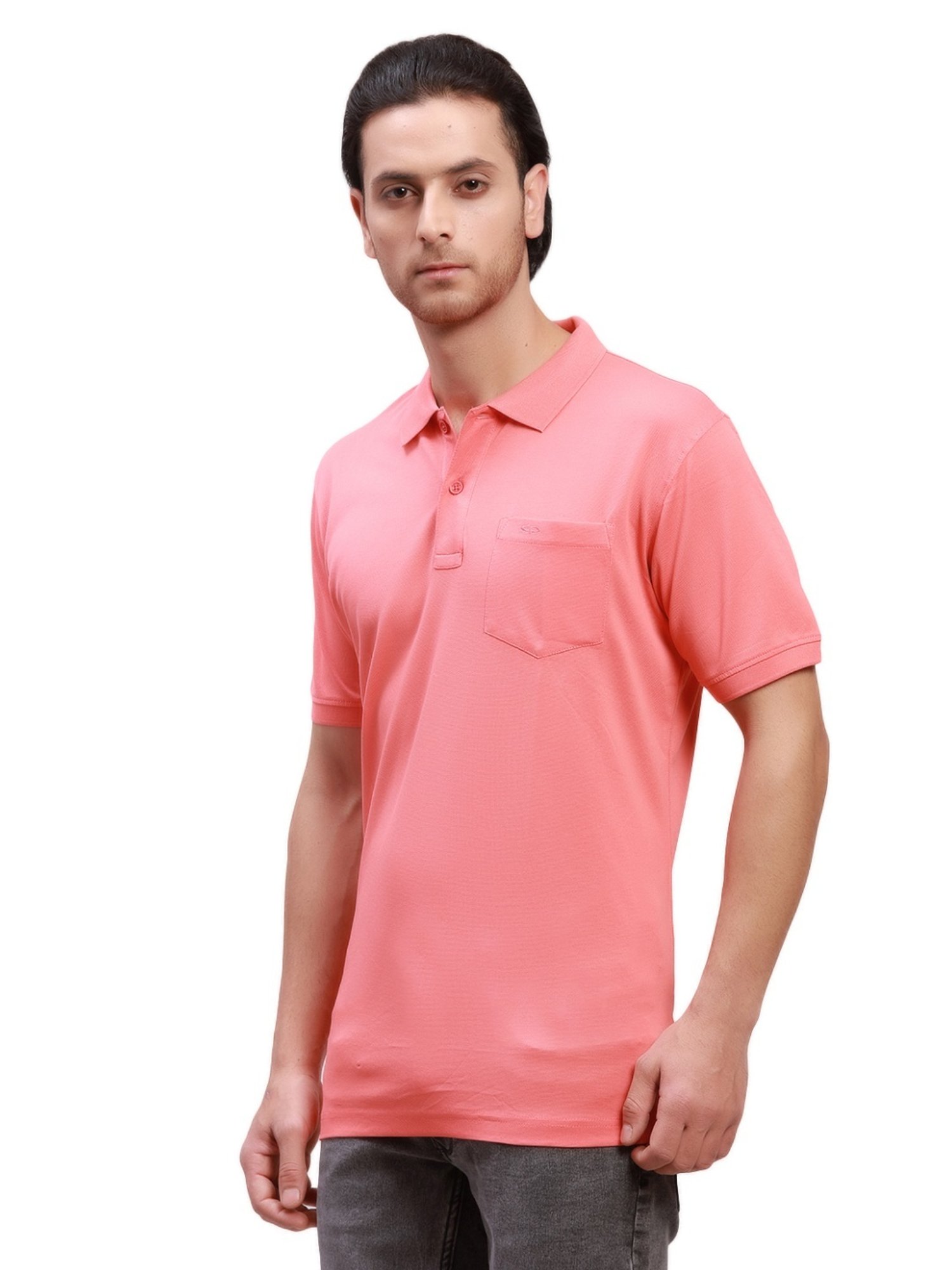 ColorPlus Orange Cotton Tailored Fit Texture Polo T-Shirt