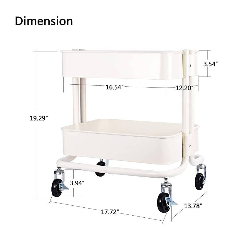 Metal Utility Rolling Cart Storage Side End Table with Cover Board for Office Home Kitchen Organization, Cream White