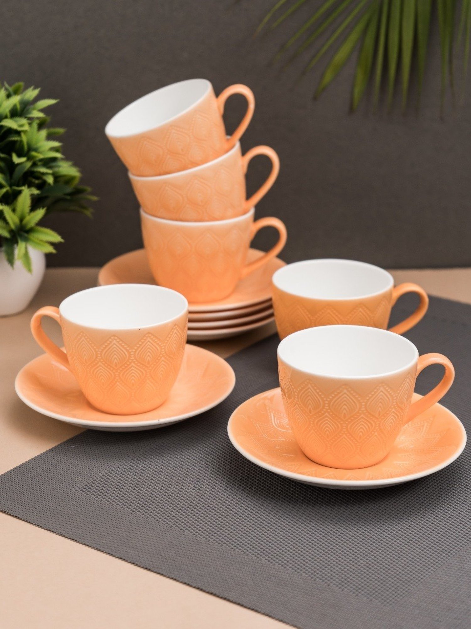 JCPL White & Red Ceramic Cup (0.18 L) - Set of 6