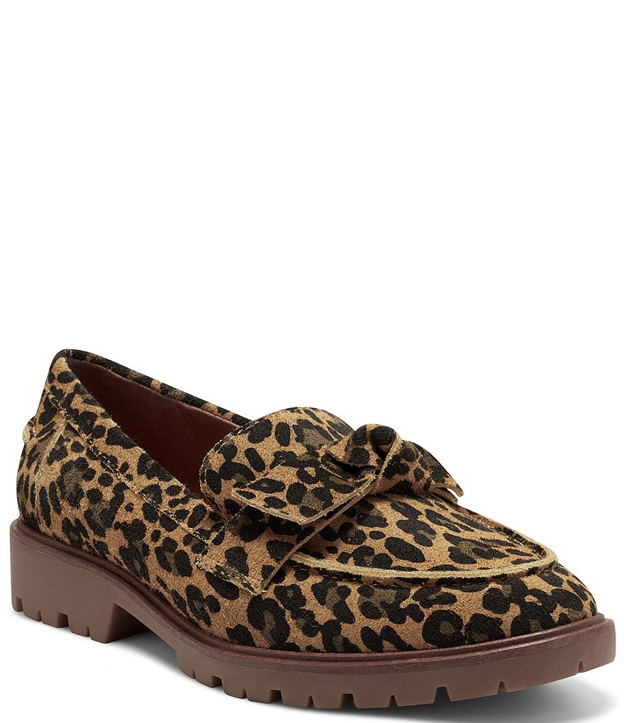 Lucky Brand Tamio Leopard Print Leather Knot Bow Detail Lug Sole Loafers