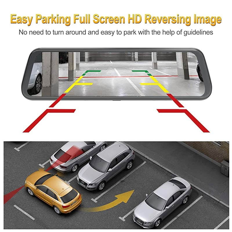 Mirror Dash Cam Dual Sony Starvis 1080P Front & Backup Camera 9.66" IPS Touch Screen Mirror Camera, G-Sensor, WDR and Night Vision