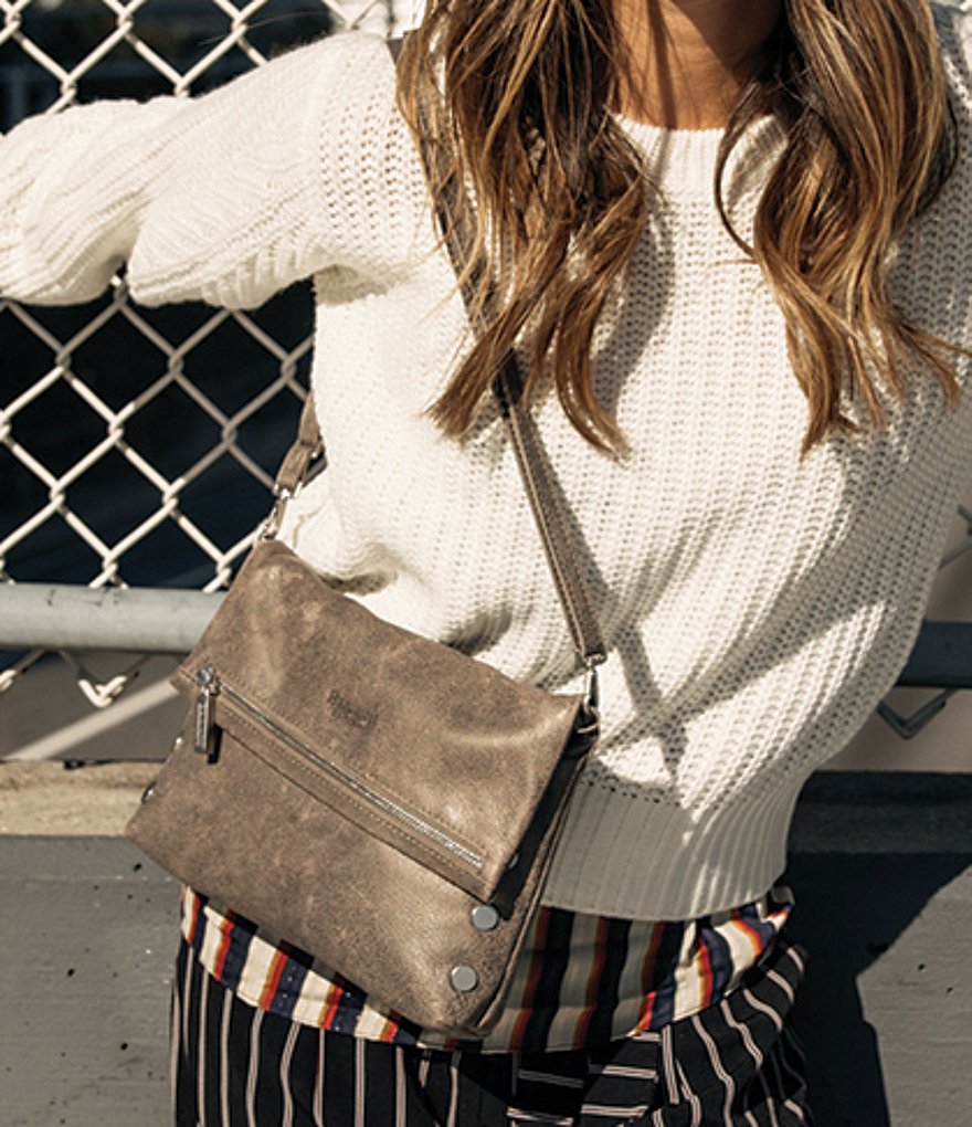 Hammitt VIP Studded Leather Fold-Over Zip Flap Medium Crossbody Bag