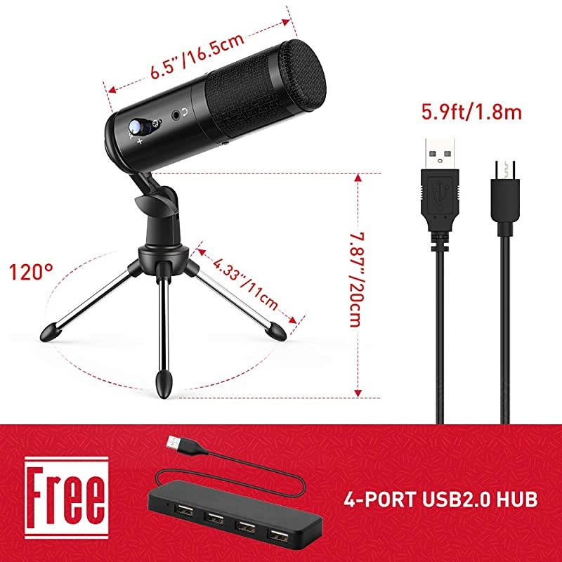 Microphone with Headphone Monitor Jack for Mac & Windows Computer Mic for Recording,Streaming,Voiceover,Gaming,Podcasting Video for YouTube Skype Chat with Adjustable Desktop Tripod & 2.0