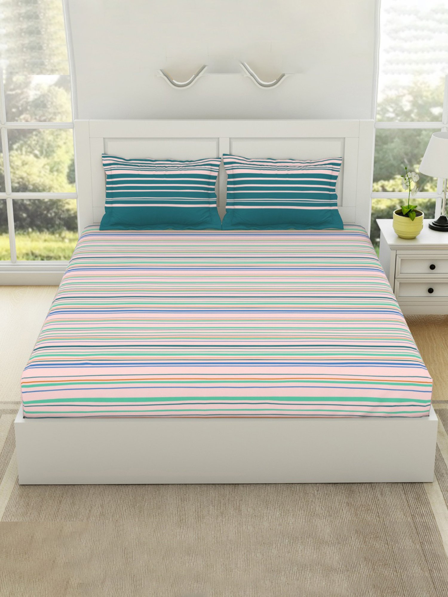 Spaces Gypsy Abstract Violet 144 TC Cotton Double Bedsheet With 2 Pillow Covers