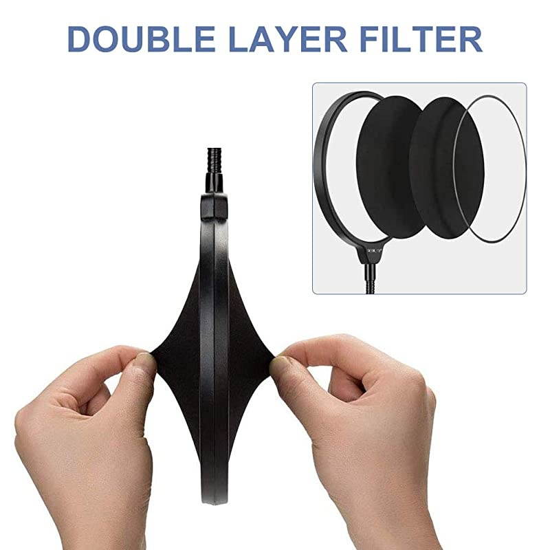 Filter Mic Filter WindscreenSwivel with Double Layer Sound Shield Guard Windscreen for Mic With Flexible 360&deg; Gooseneck and Metal Stabilizing