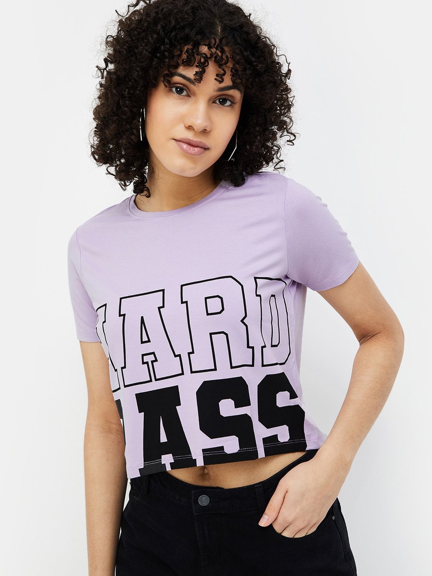 Ginger by Lifestyle Lavender & Black Graphic Print Crop T-Shirt