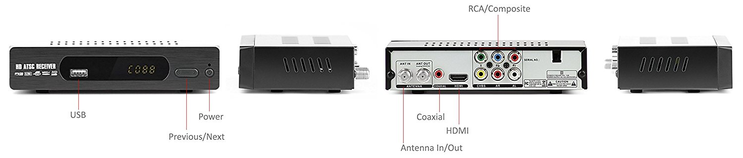 eXuby Digital Converter Box for TV, Antenna, RF Cable Record and View Full HD Digital Channels for Free (Instant & Scheduled Recording, 1080P HDTV, HDMI Output, 7 Day Program Guide & LCD Screen)