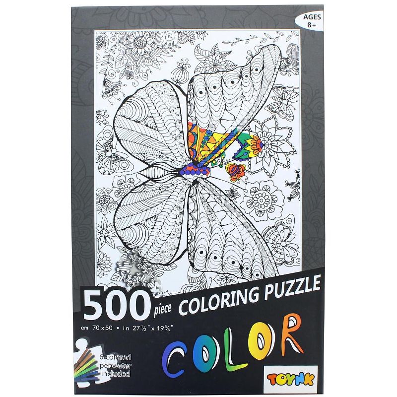 Toynk Butterfly 500 Piece Coloring Jigsaw Puzzle + 6 Markers