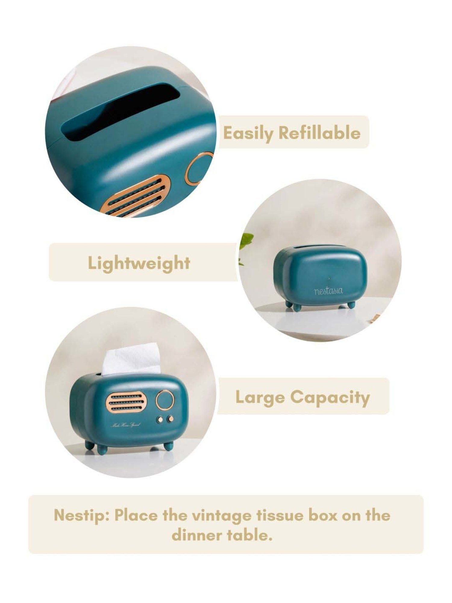 Nestasia Premium Quality PVC Made Vintage Radio Transistor Shaped Teal Tissue Box for Dining Room