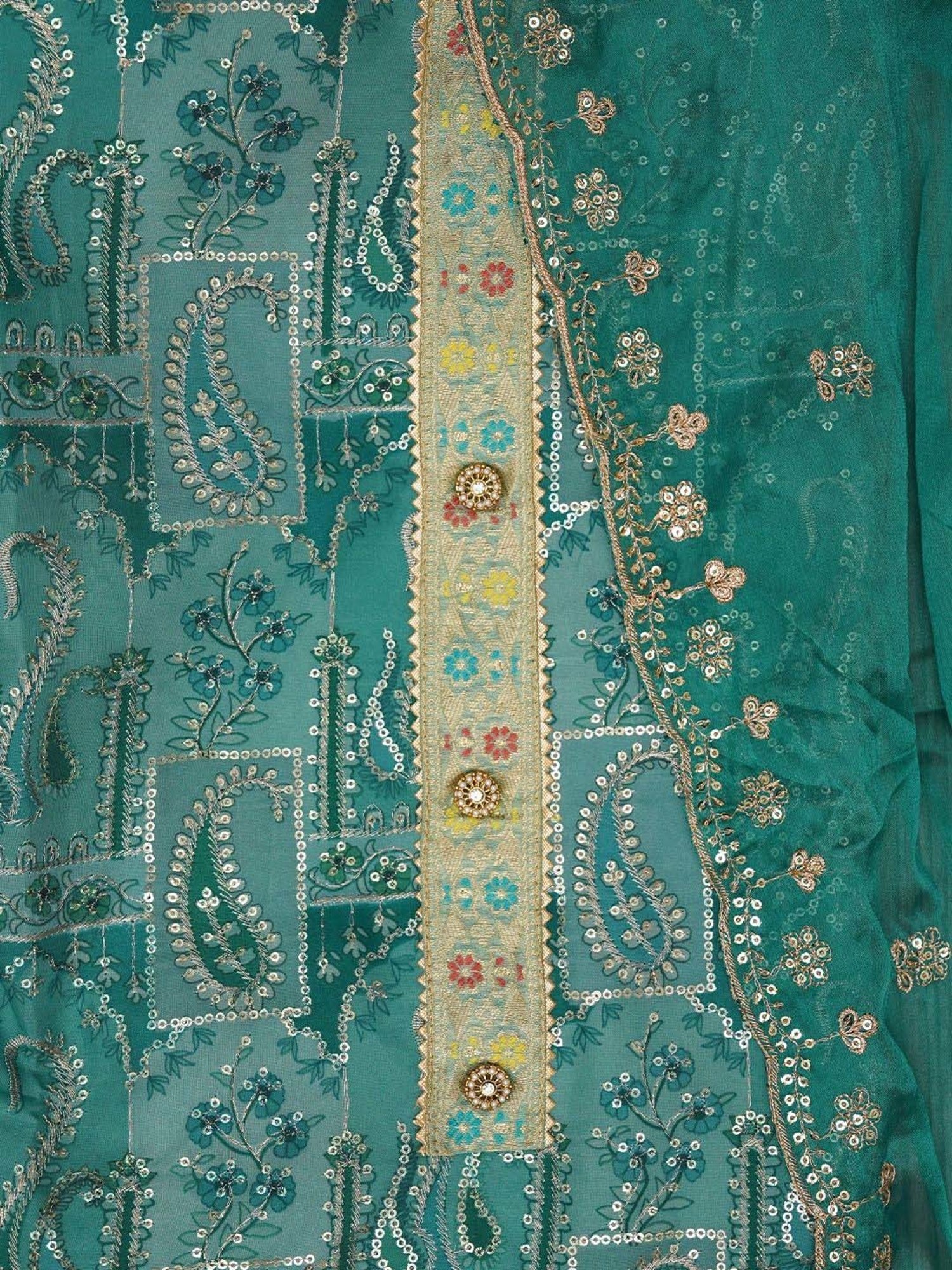 Jaipur Kurti Turquoise Embroidered Unstitched Dress Material