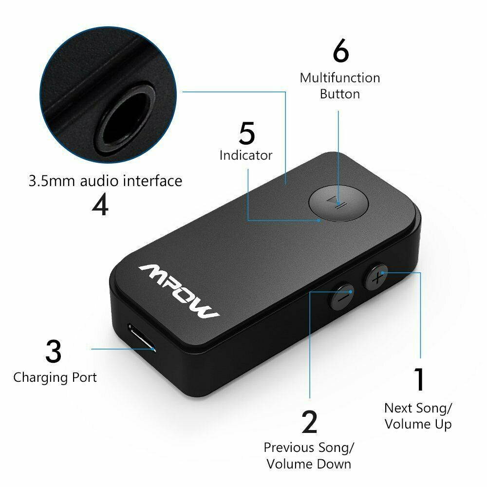 Mpow Bluetooth 4.1 Receiver Car Wireless Audio Music Adapter Receiver Hands-Free