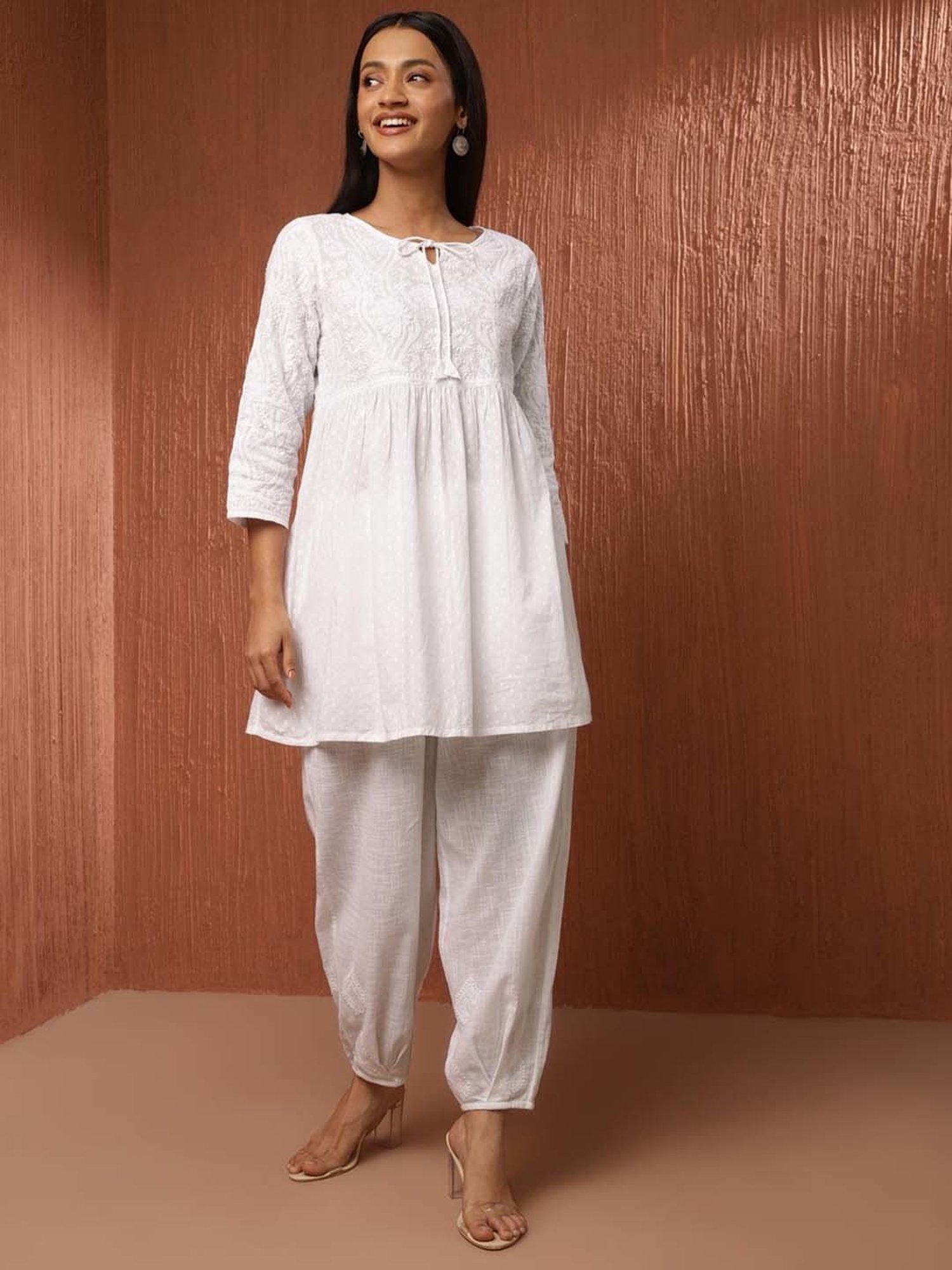 Fabindia White Cotton Embroidered Tunic