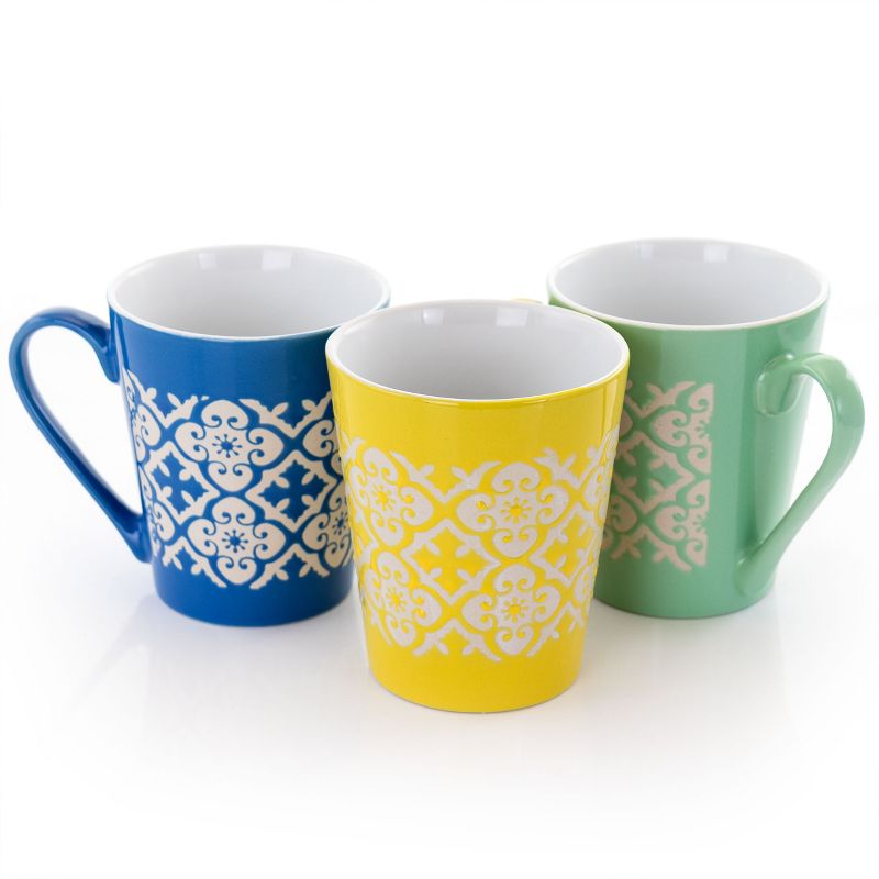 Gibson Home Windcrest 3 Piece 12.5 Ounce Cone Shaped Stoneware Cup Set in Assorted Colors