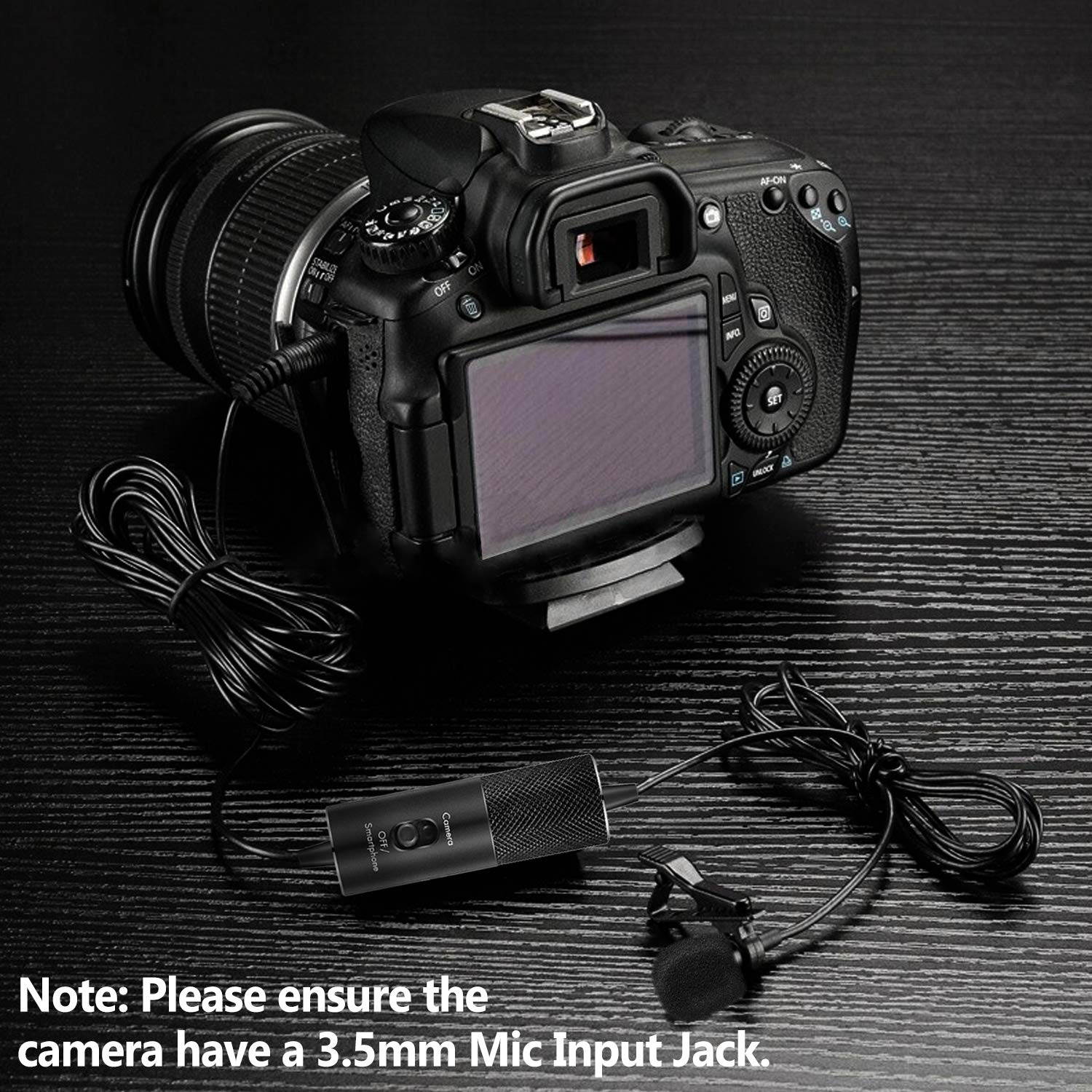 Lavalier Microphone, IUKUS Professional Clip-on Lapel Mic Omnidirectional Condenser Lavalier Microphone with 6M/19FT Cord for Camera/Smartphone