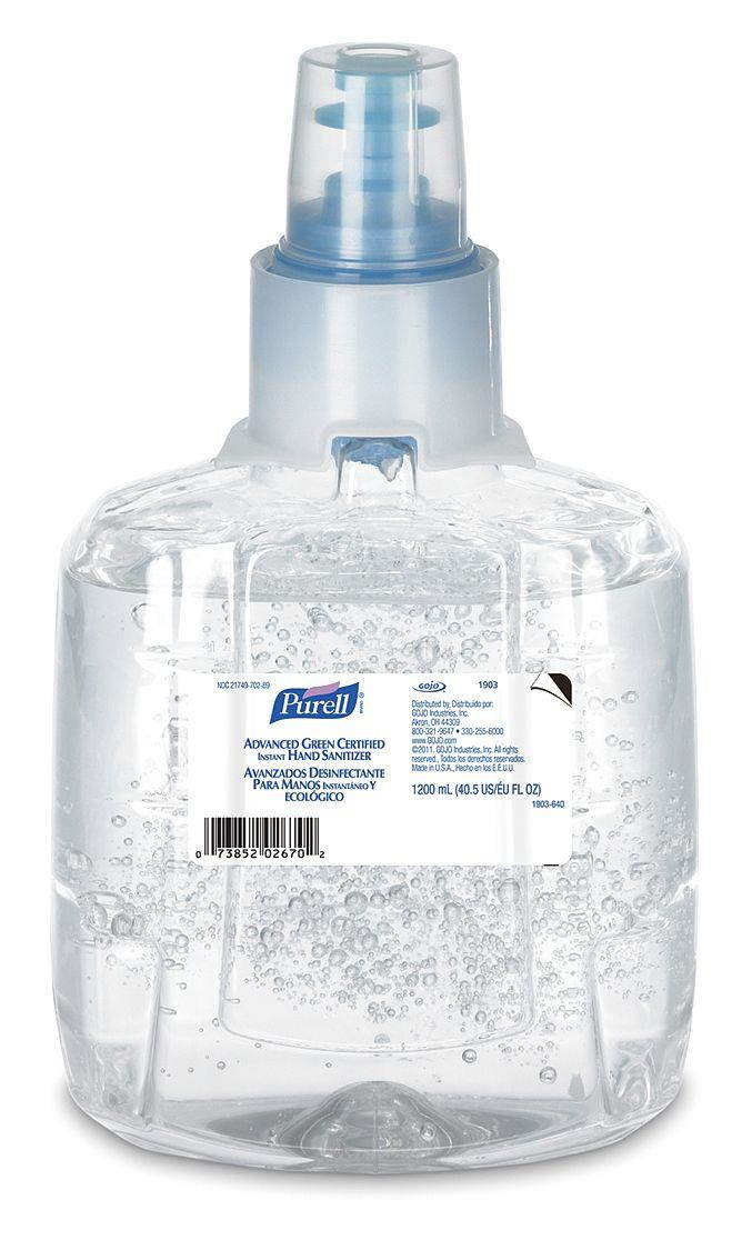 Purell 190302CT  Advanced Green Certified Instant Hand Sanitizer Refill, 1200mL, FragranceFree, 2/Carton, 1 Carton