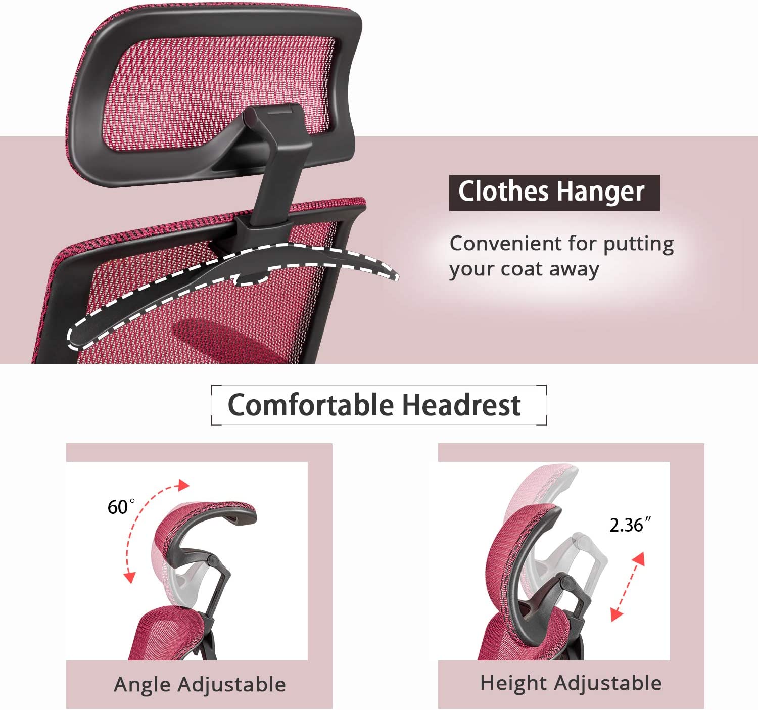 Furmax Ergonomic Office Chair Executive Chair with Mesh Seat High Back Computer Desk Chair with Adjustable Headrest Lumbar Support Armrest Rolling Task Chair with Clothes Hanger (Black)