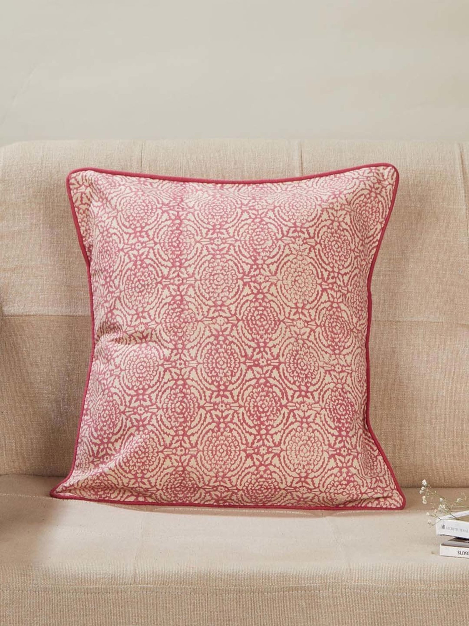 Fabindia Shalimar Pink Cotton Cushion Cover