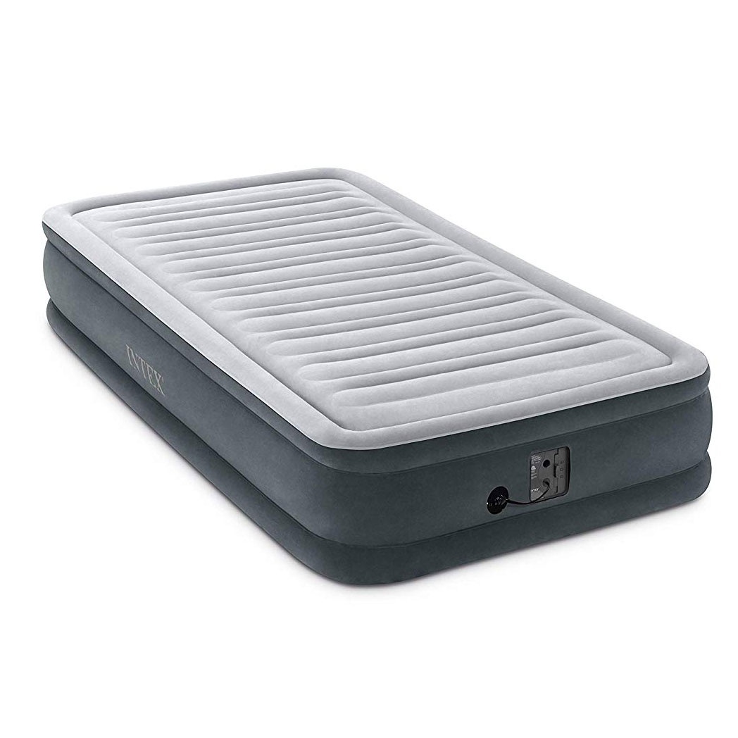 Intex 67765EP Dura Beam Plus Series 13" Mid Rise Airbed with Built In Electric Pump, Twin, Gray