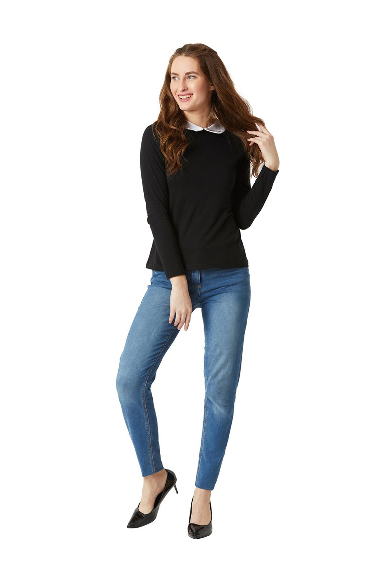 Miss Chase Black Cotton Regular Fit Top