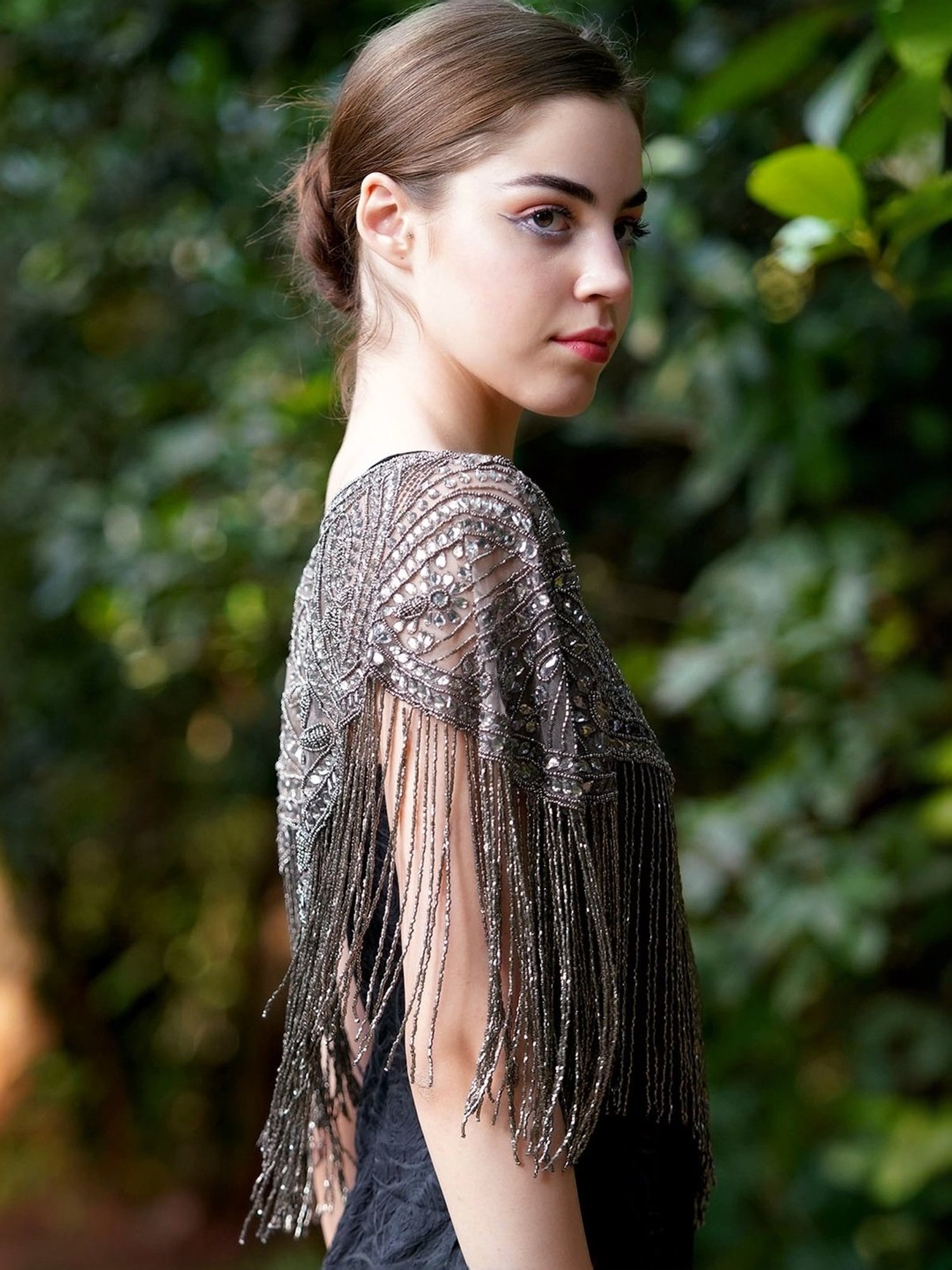 Odette Grey Embellished Fancy Cape