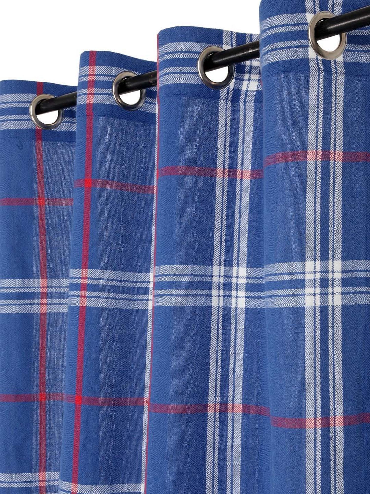 Swayam Cream & Blue Printed Faux Silk Door Curtains - Set of 2