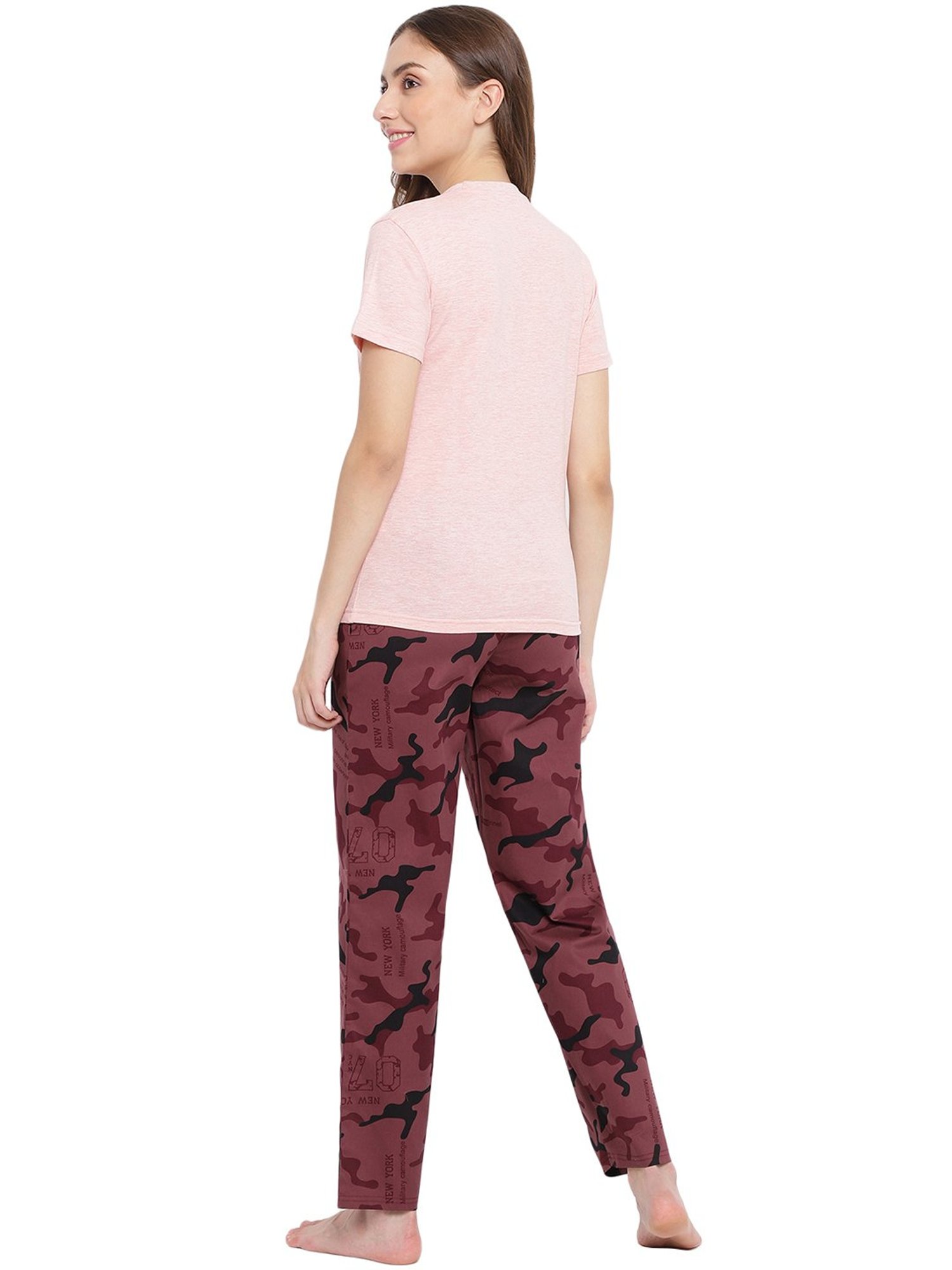 La Intimo Pink Printed T-Shirt With Pyjamas