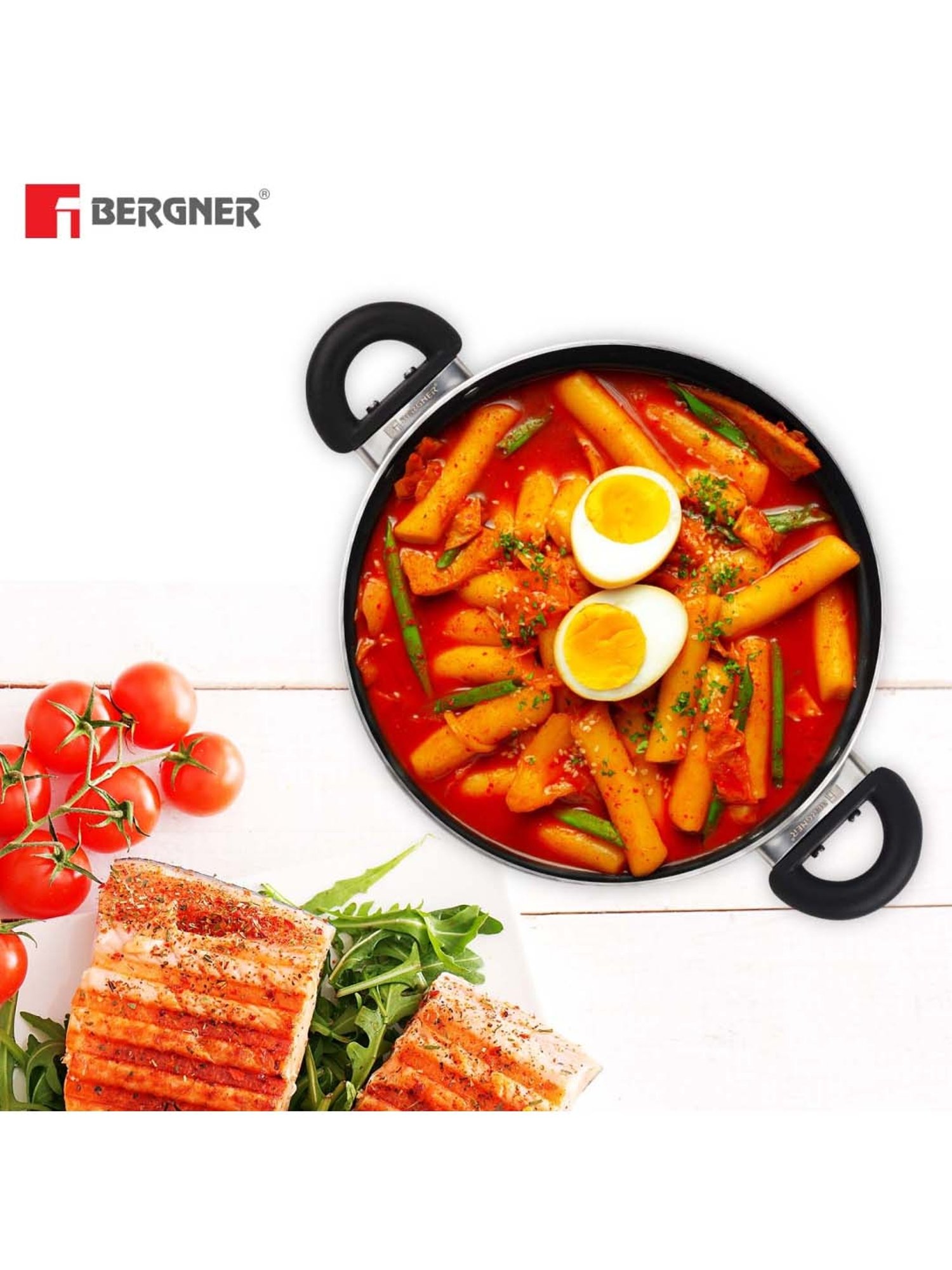 Bergner Black & Transparent Aluminium Kadhai With Lid - Set of 1