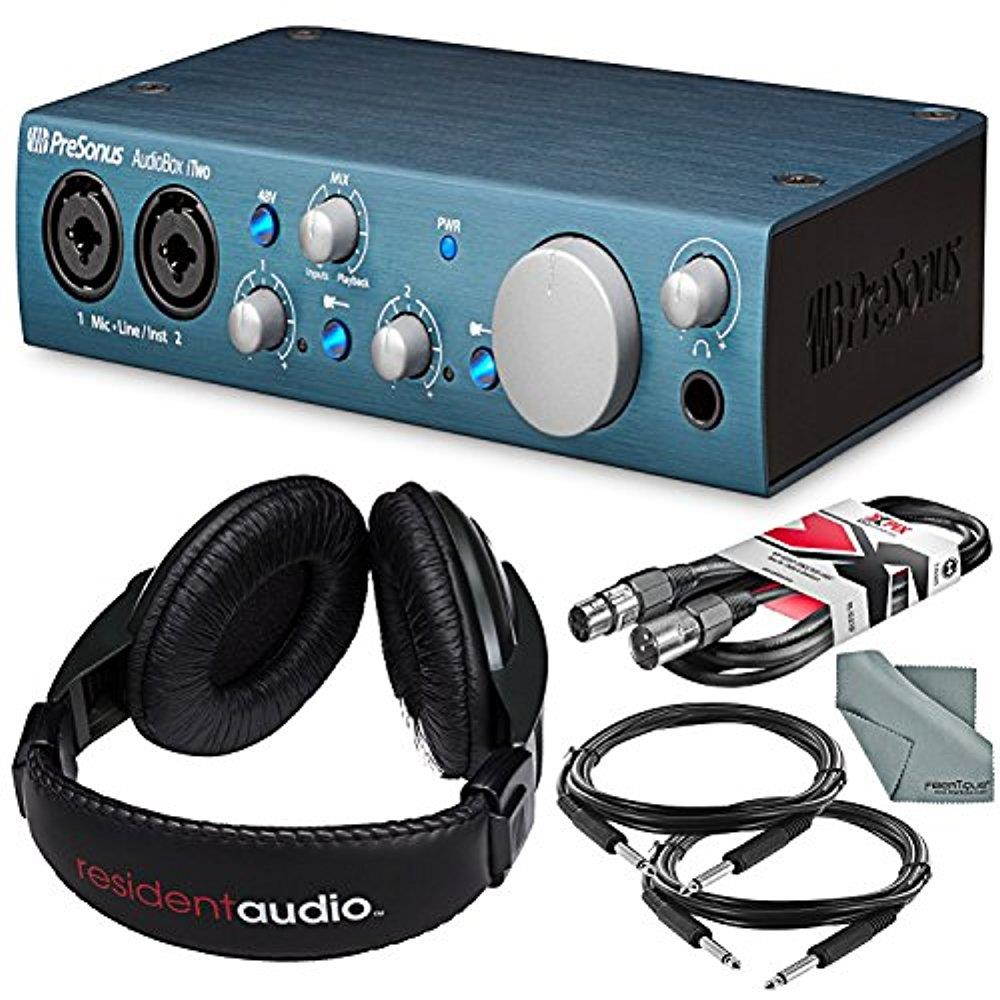 PreSonus AudioBox iOne 2x2 USB/iPad Recording System and Accessory Bundle w/ Stereo Headphones + Xpix Cables + Fibertique Cloth