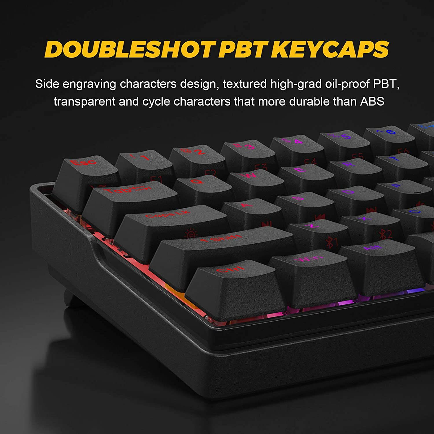 KEMOVE 61 Shadow hot swappable Bluetooth 5.1 Wireless/Wired 60% RGB Mechanical Gaming Keyboard, PBT Keycap, Full Keys Programmable for Win/Mac - Black (Gateron White Mechanical Switch)
