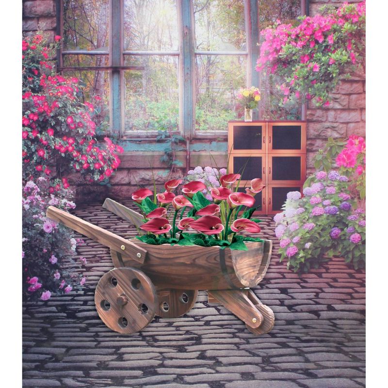 18" Wooden Wheelbarrow Barrel Novelty Planter Brown - Gardenised
