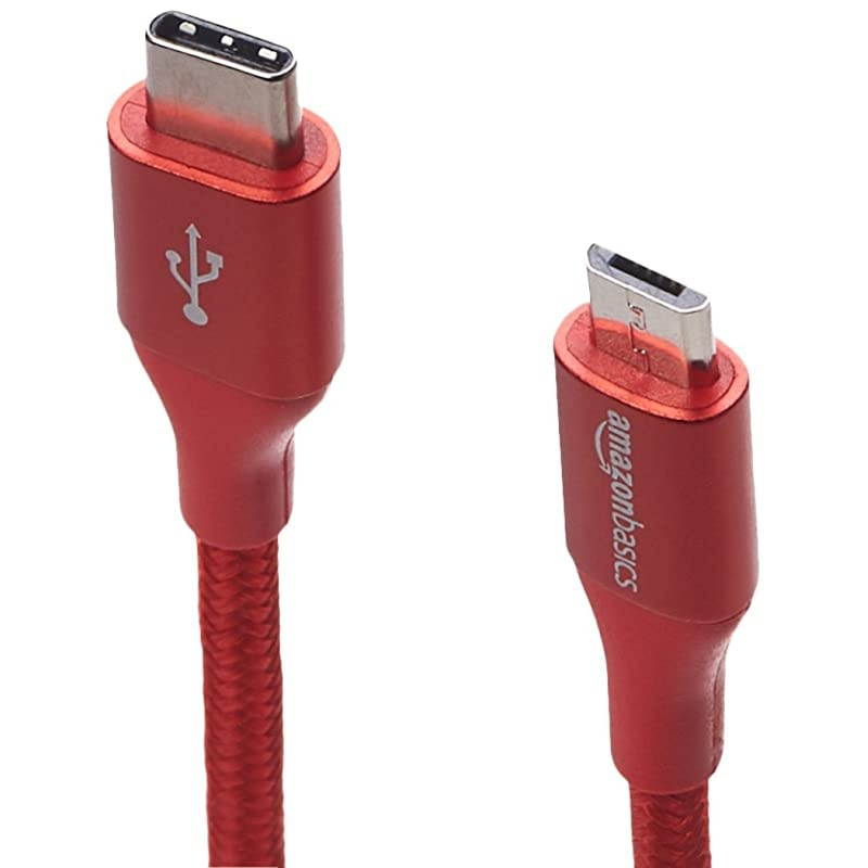 Double Braided Nylon USB TypeC to MicroB 20 Male Charger Cable | 6 feet Red